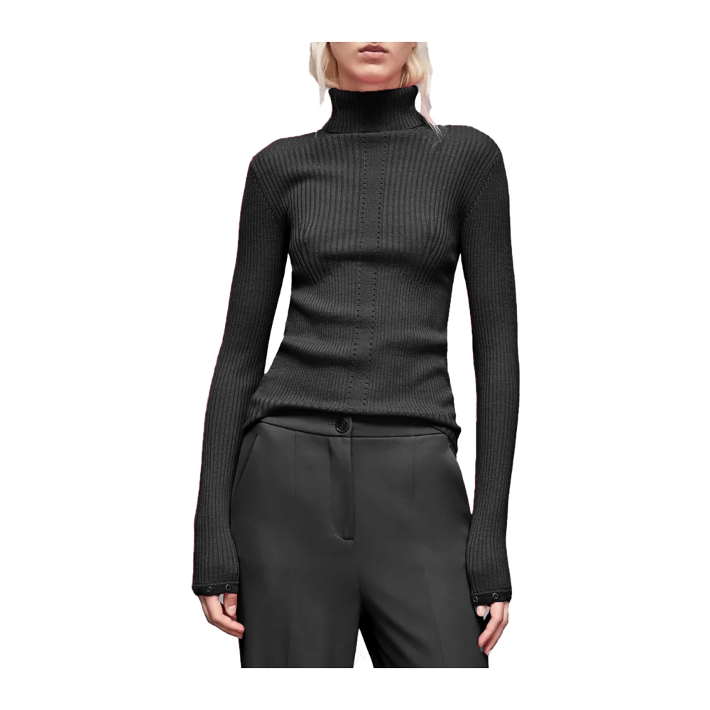 PATRIZIA PEPE Zwarte Trui met Metalen Details Black Dames