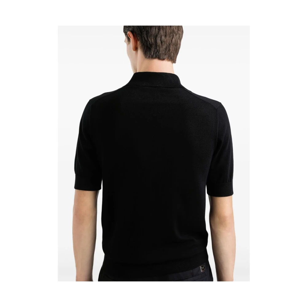 Dolce & Gabbana Zwarte Trui met Knoopsluiting Korte Mouwen Black Heren