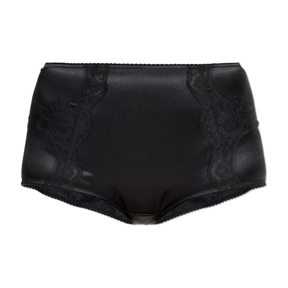 Dolce & Gabbana Vrouw Zwart Ondergoed Dames, Xl, Satijn, High-Waisted Briefs