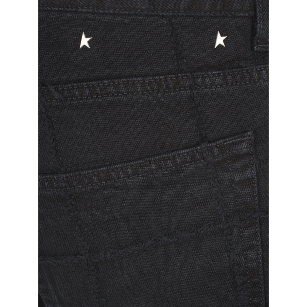 Golden Goose Wijde Zwarte Jeans met Raffel Effect voor Heren Black Heren