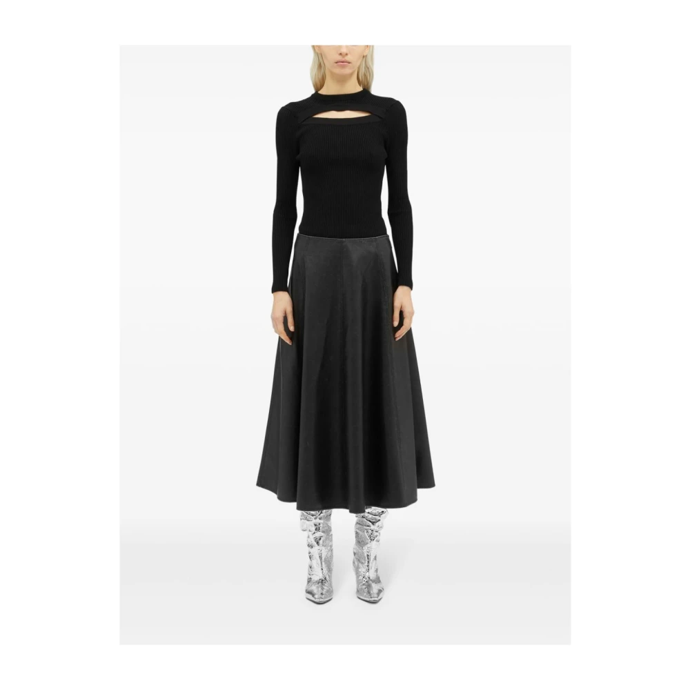 Msgm Zwarte Eco-Leren Geplooide Rok Black Dames