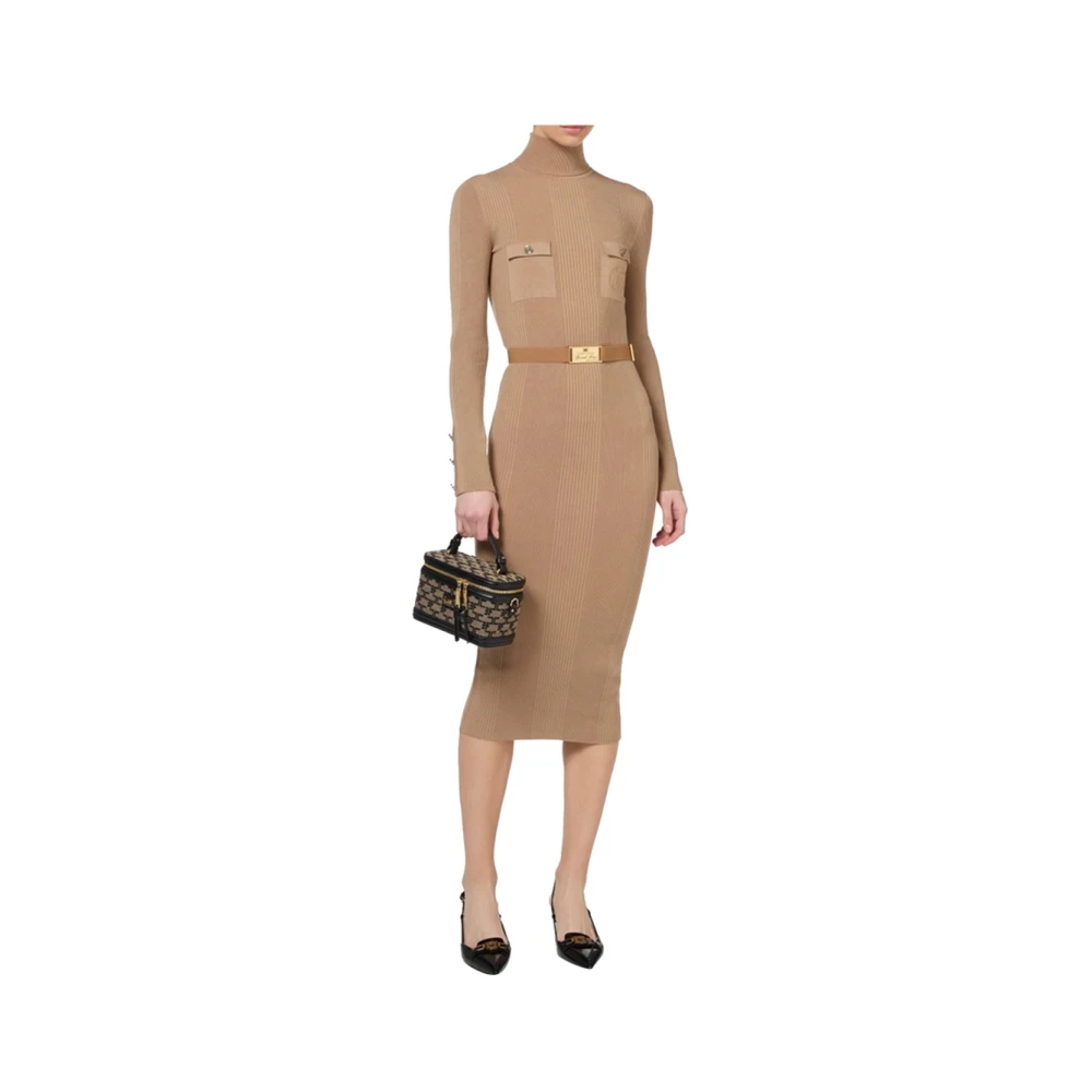 Elisabetta Franchi Bruine Wrap Jurk met V-Hals Brown Dames