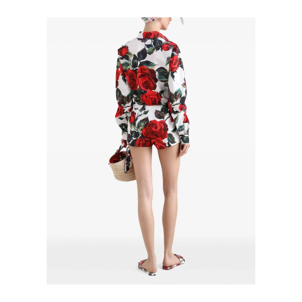 Dolce & Gabbana Rose Print Cropped Shirt Wit Multicolor Dames
