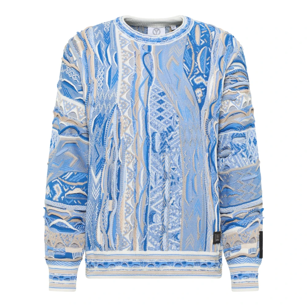 Carlo Colucci Men's Blue Round-Neck Knitwear, 3XL, Knit Jumper With Striking Pattern