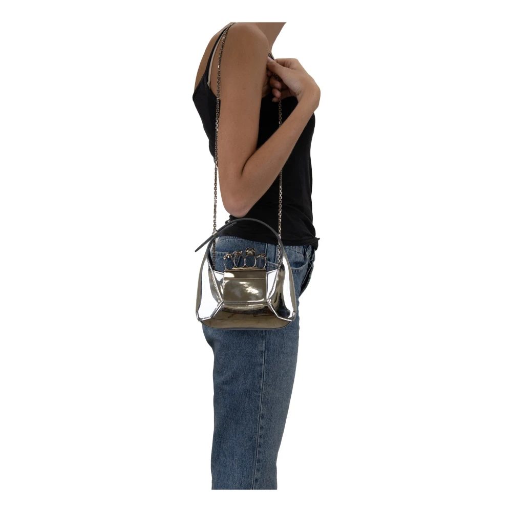 alexander mcqueen Leren schoudertas voor dames met magnetische sluiting Gray Dames