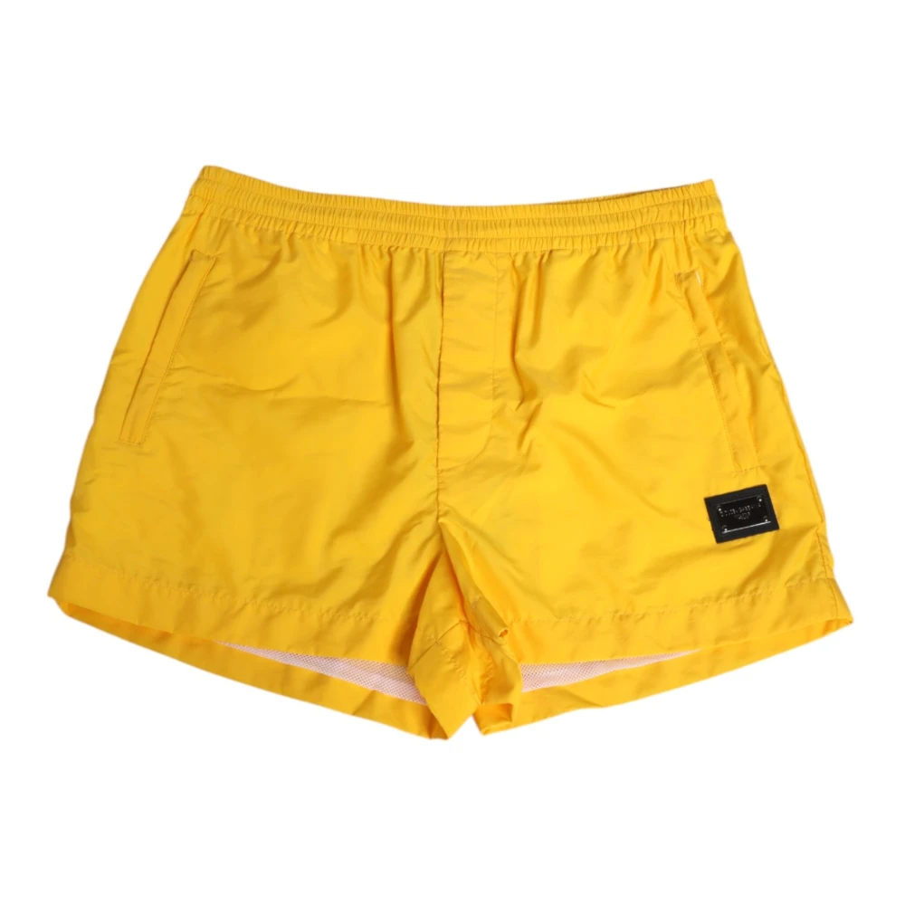 Dolce & Gabbana Men's Yellow Beachwear, M, Logo Plaque Boxer Swim Shorts
