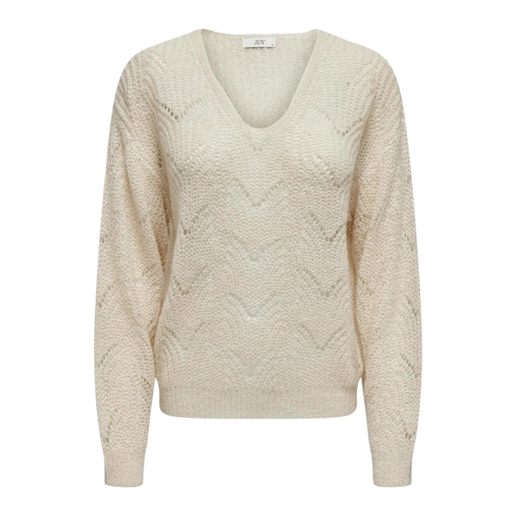 Jacqueline De Yong Women's White V-Neck Knitwear Fall/Winter