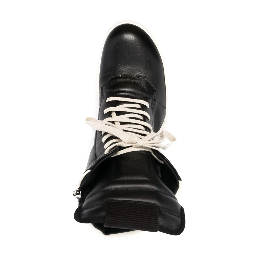 Rick Owens Zwarte Leren Hoge Top Sneakers Black Heren