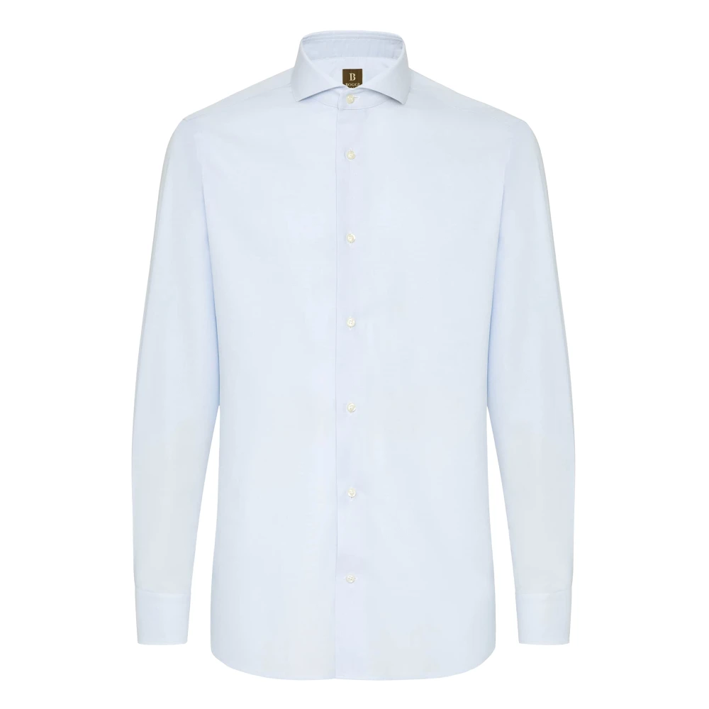 Boggi Milano Slim Fit Katoen Dobby Overhemd Blue Heren
