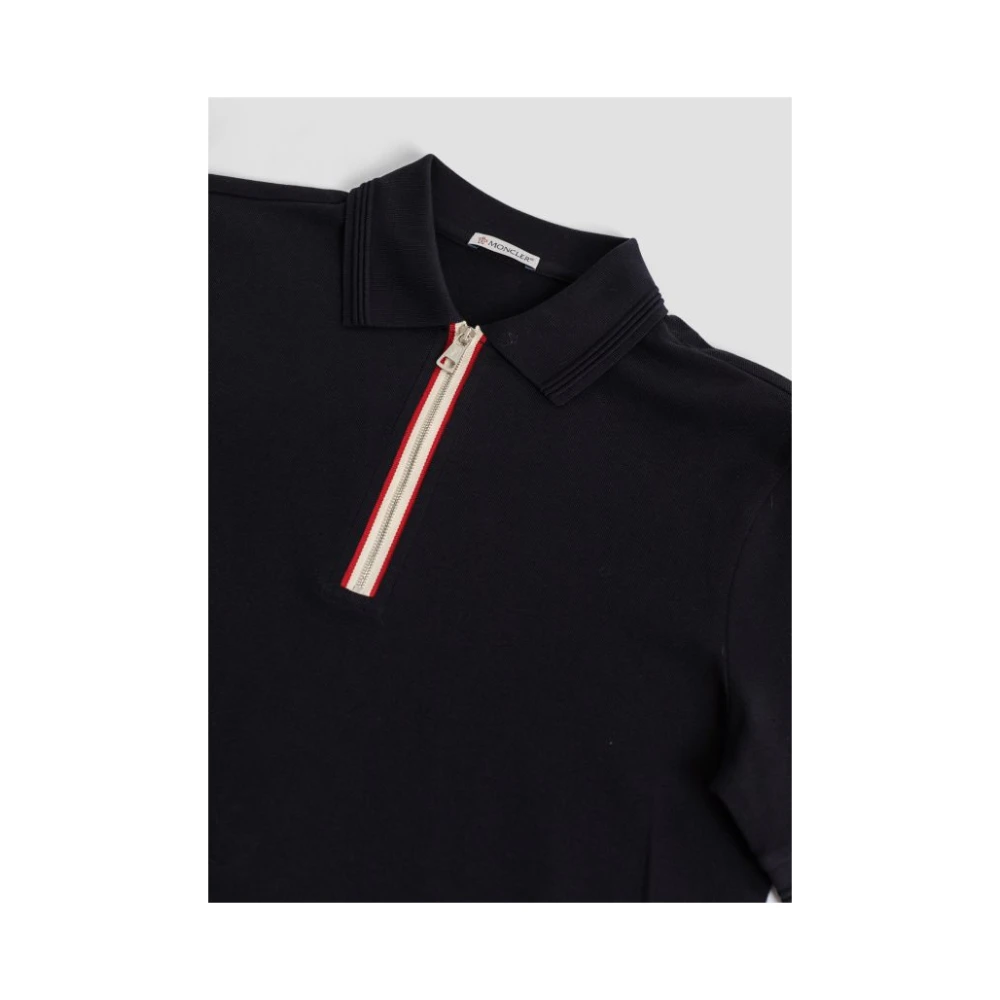 Moncler Navy Half-Zip Polo Shirt met Tricolor Details Black Heren