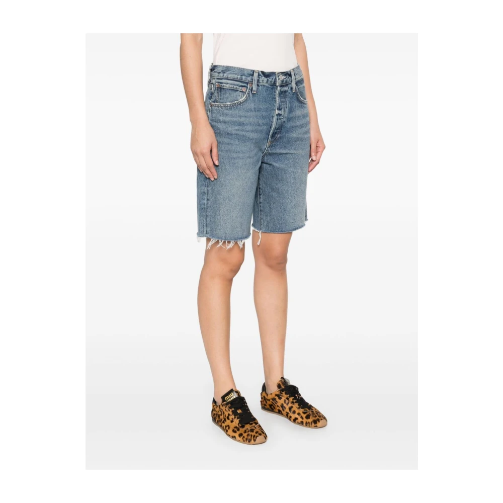 Agolde Blauwe Denim Shorts Ruwe Snede Blue Dames