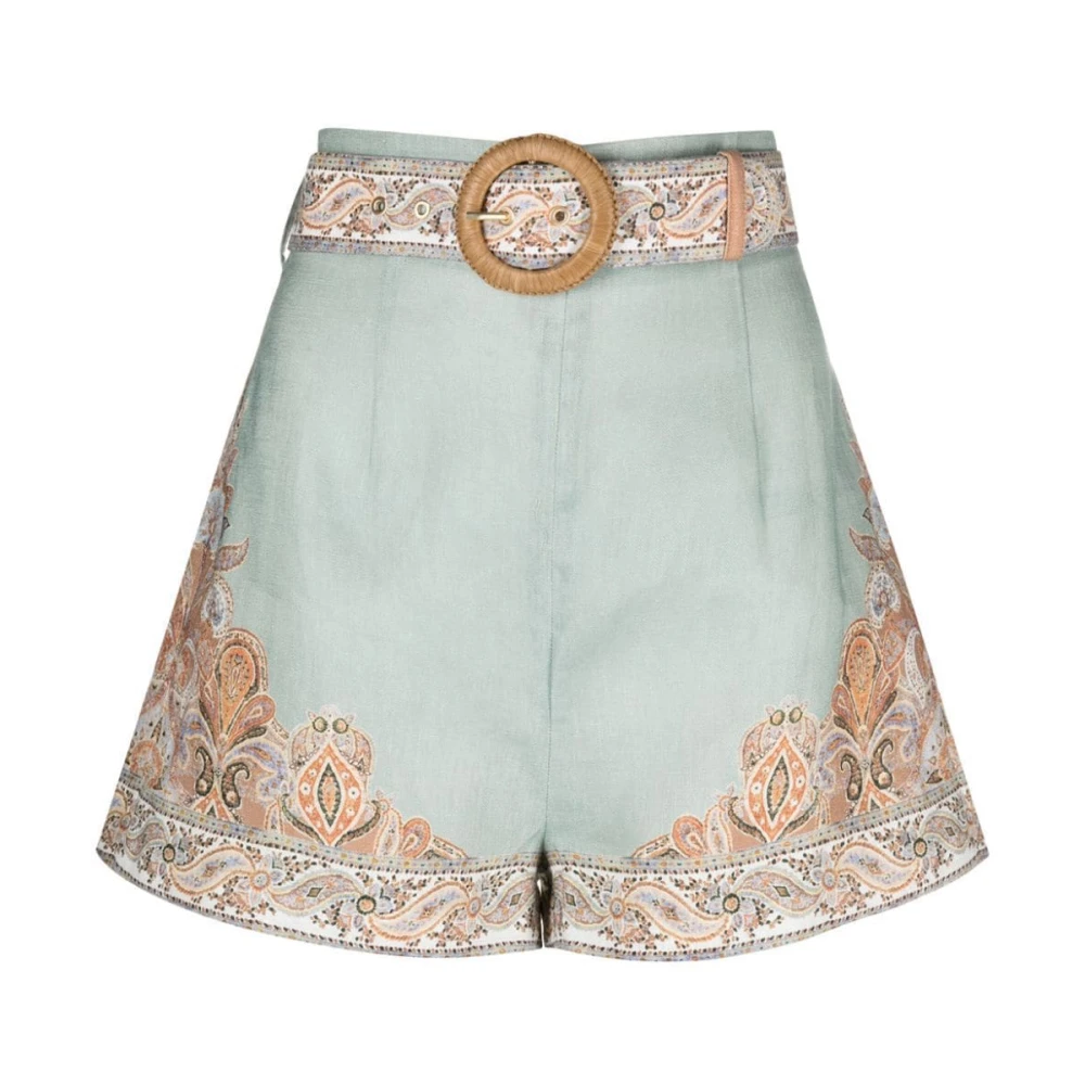 Zimmermann Mint Paisley Shorts met hoge taille Blue Dames