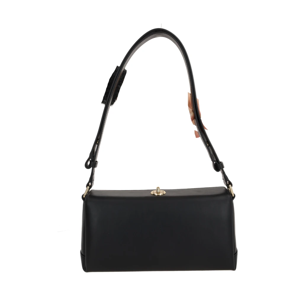 Plan C Zwarte leren schoudertas met twist-lock Black Dames