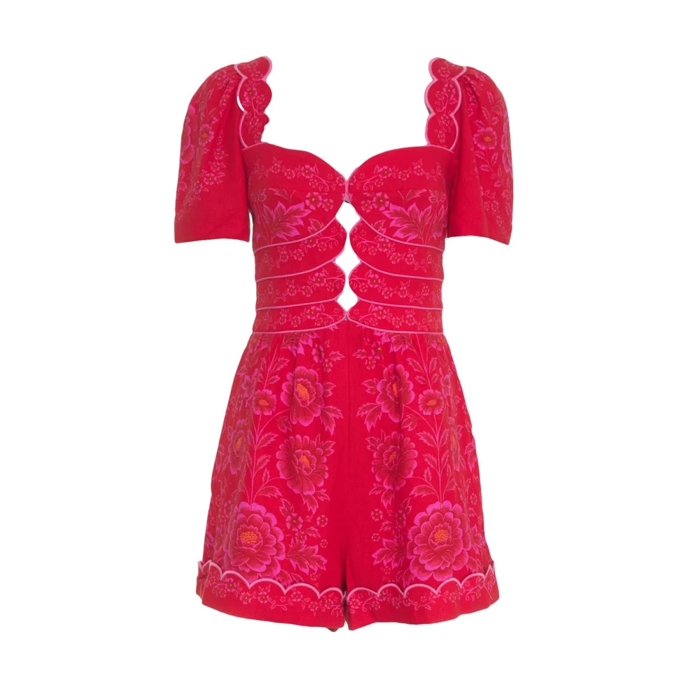 Farm Rio Rode Bloemen Korte Jumpsuit Zomerstijl Red Dames