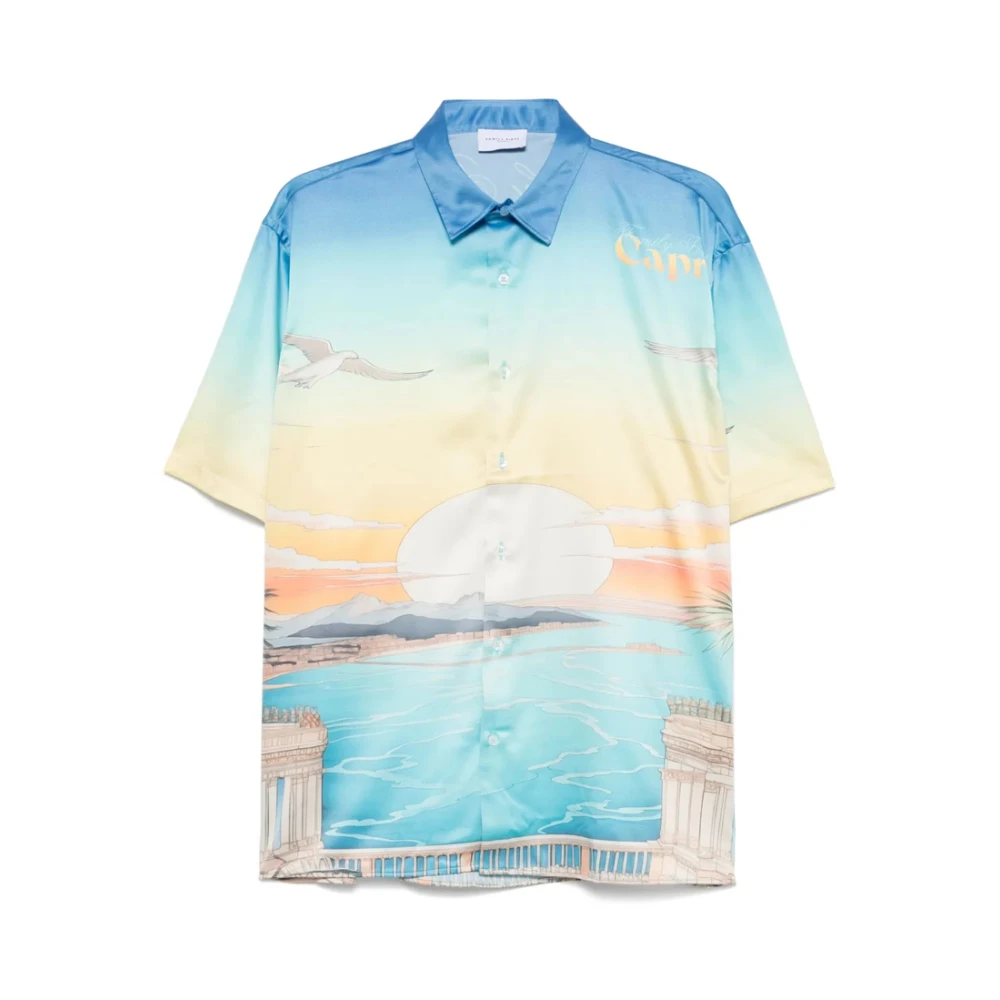Family First Klassieke Aqua Blauwe Overhemd met Korte Mouwen Multicolor Heren