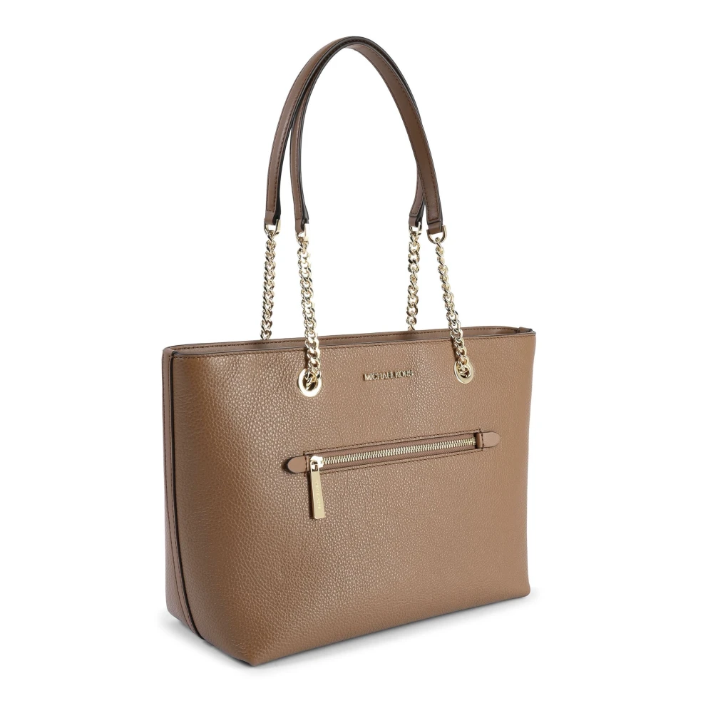 Michael Kors Jet Set Medium Pebbled Leather Chain Tote Bag Brown Dames