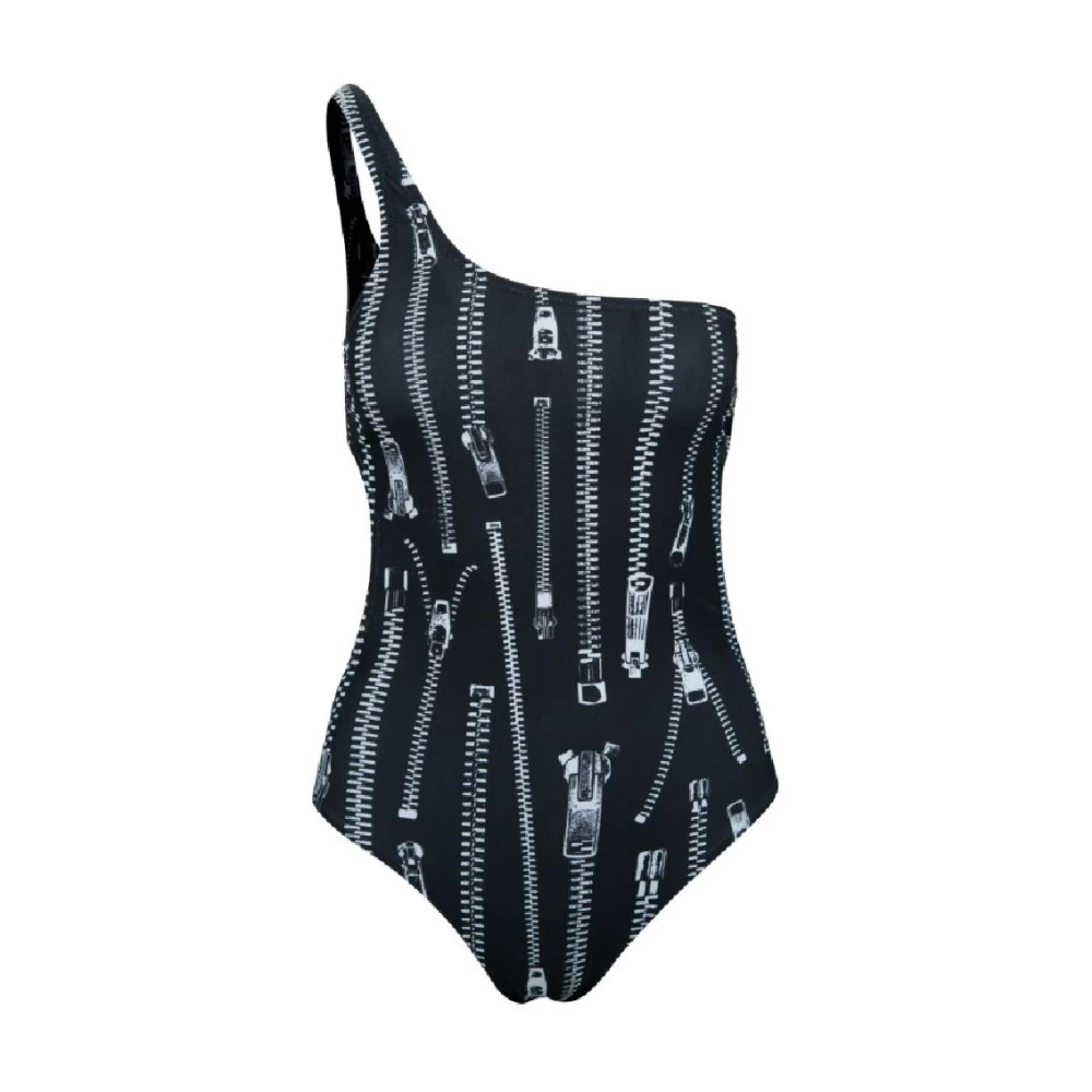 Moschino Badpak met één schouder en ritsontwerp Black Dames