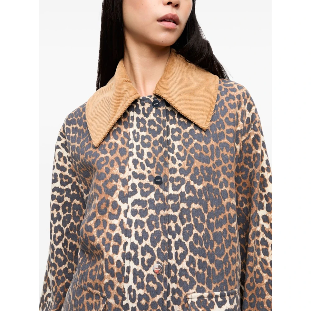Ganni Luipaardprint Jas met Fluweel Kraag Multicolor Dames