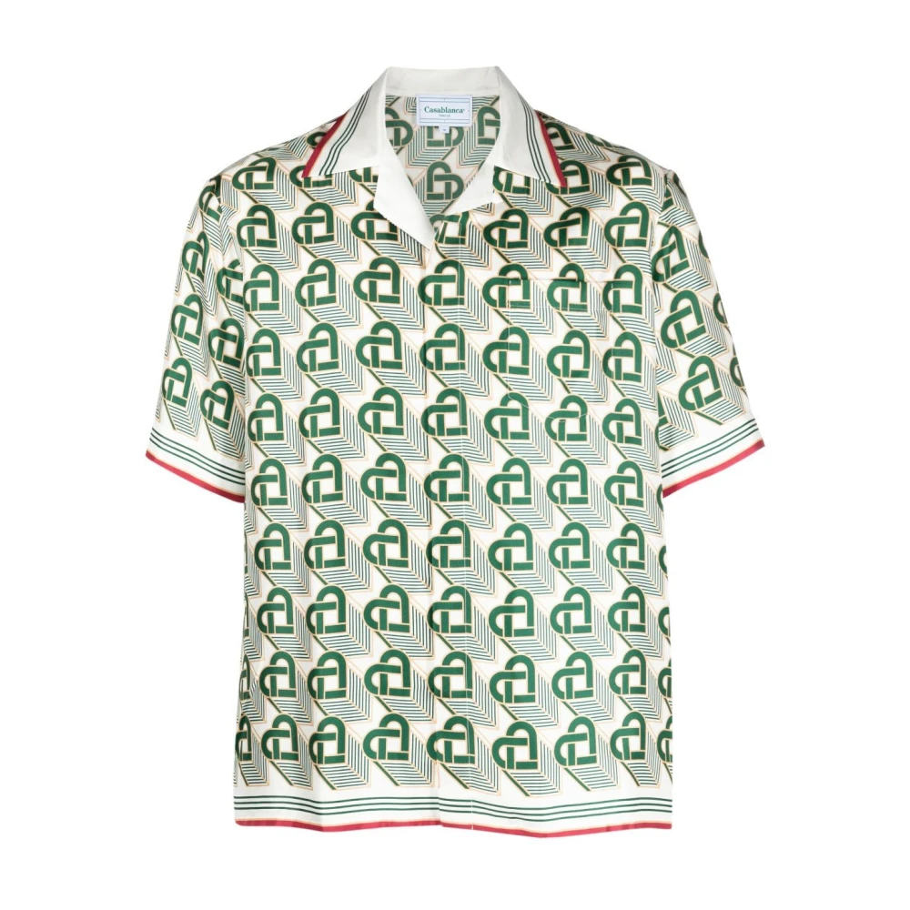 Casablanca Zijden Overhemd met Monogramprint en Hartmotief Green Heren
