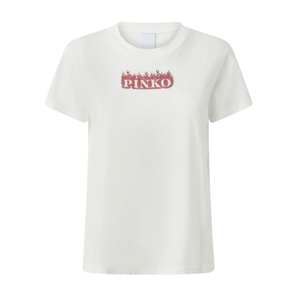 Pinko Witte Crew Neck T-shirts en Polos White Dames