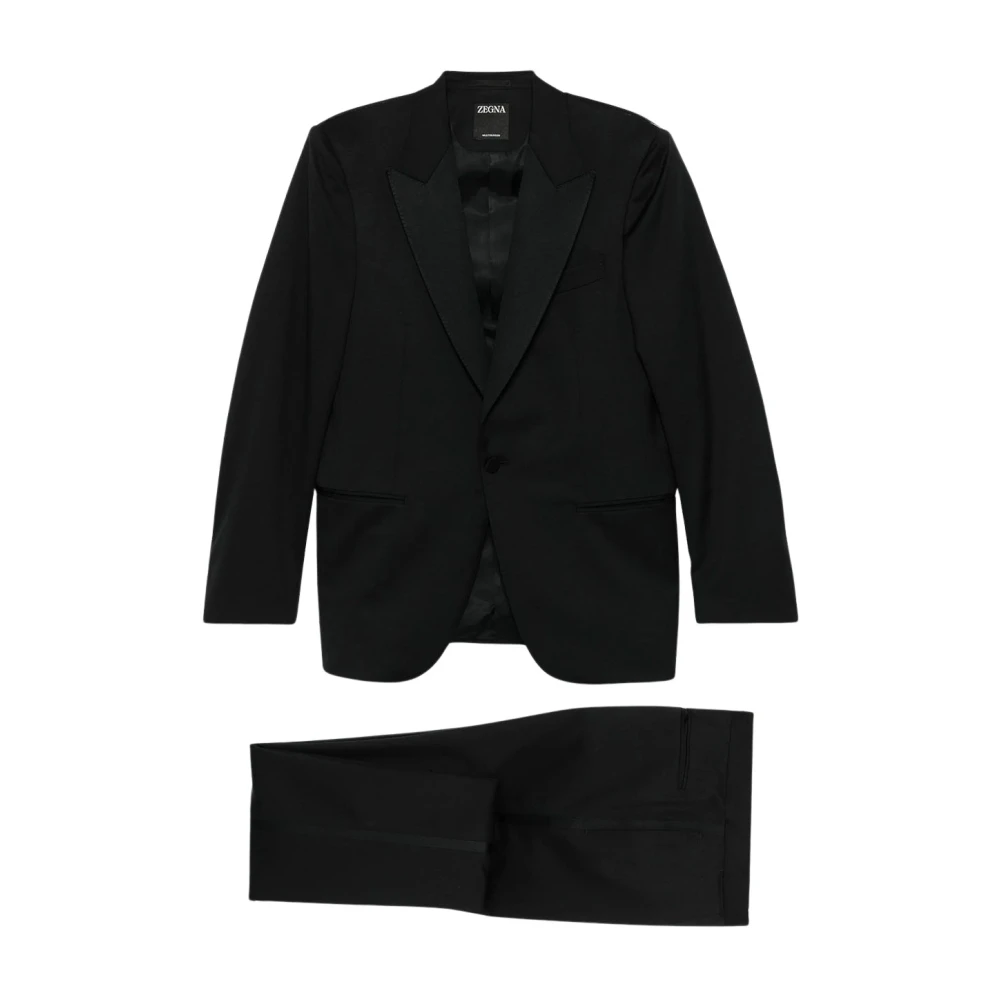Zegna Black Single Breasted Suits, Male, 3XL, Multiseason Wool Evening Suit