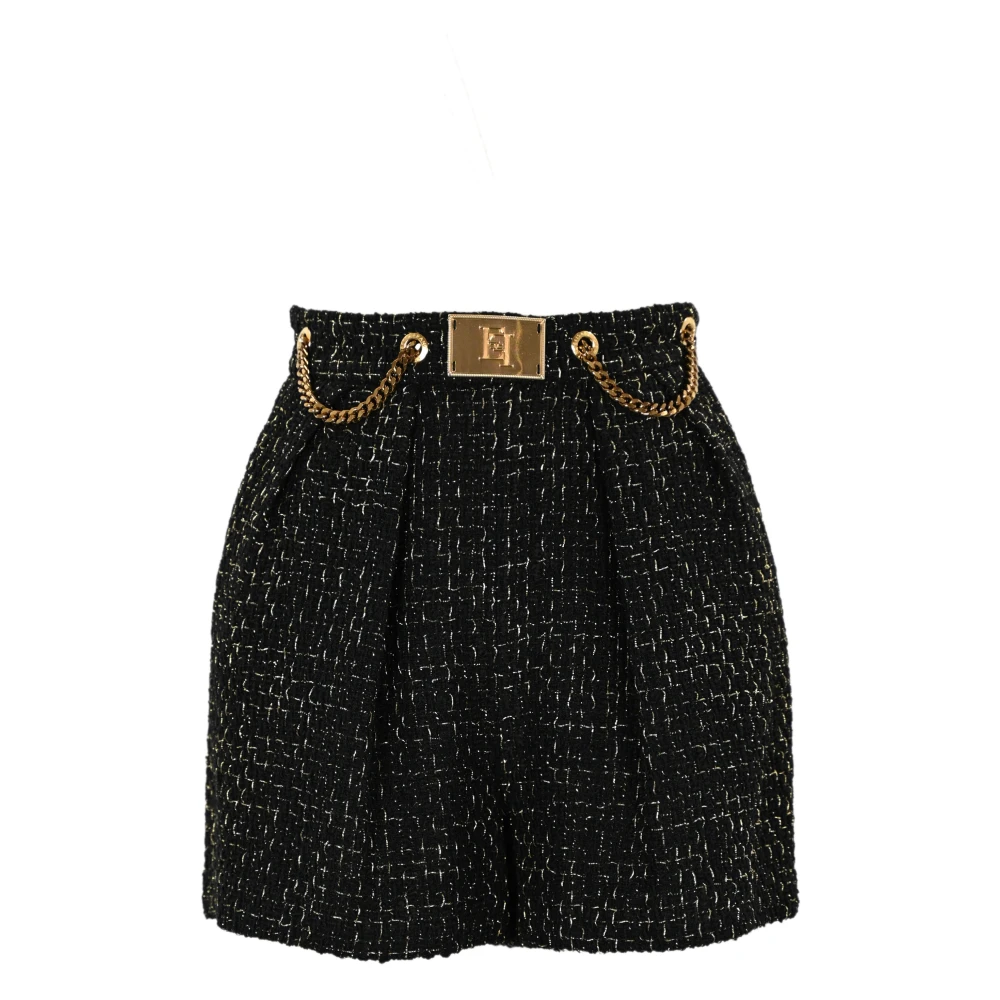 Elisabetta Franchi Zwarte Tweed Shorts met Hoge Taille Black Dames