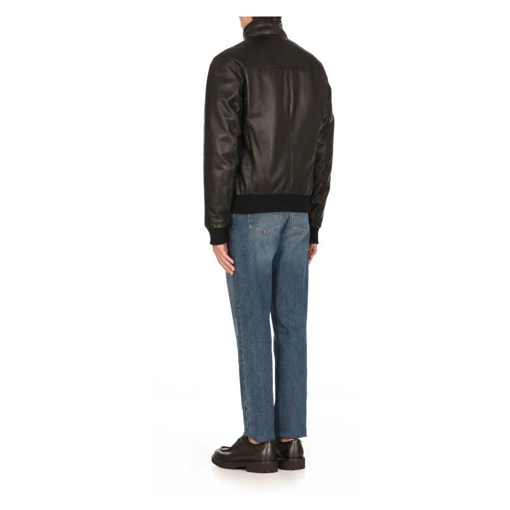 Stewart Zwarte Leren Jas Hoge Hals Rits Black Heren