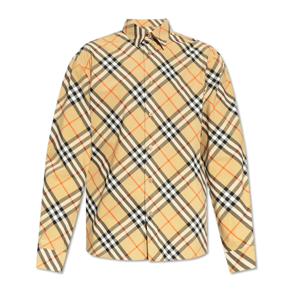 Burberry Męski Beżowy Koszule, Mężczyzna,, Koszula W Kratę Średni