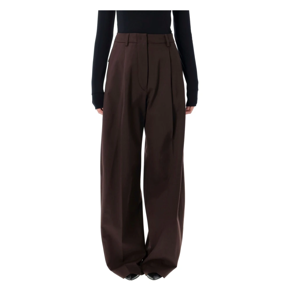 Thelatest Women's Brown Wool Blend Wide Leg Trousers
