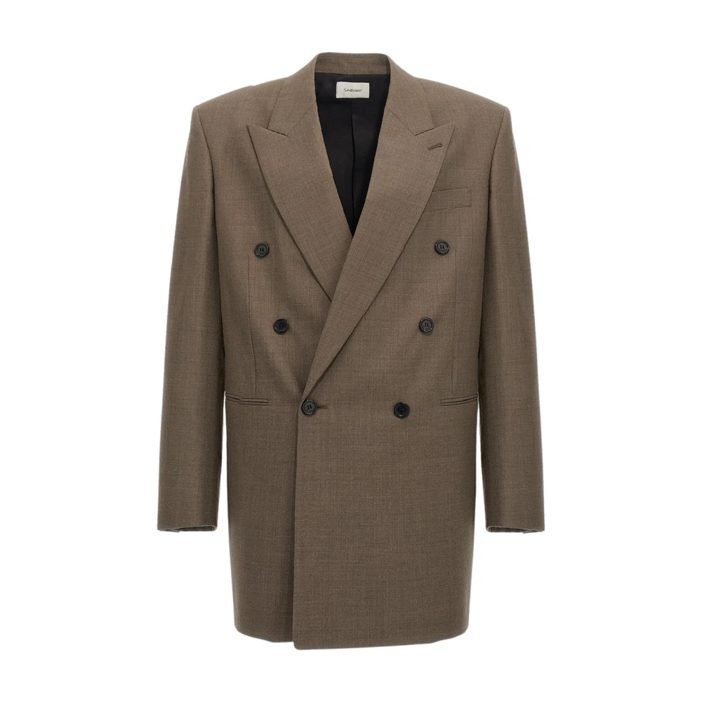 Saint Laurent Wollen Double Breasted Jas Brown Heren
