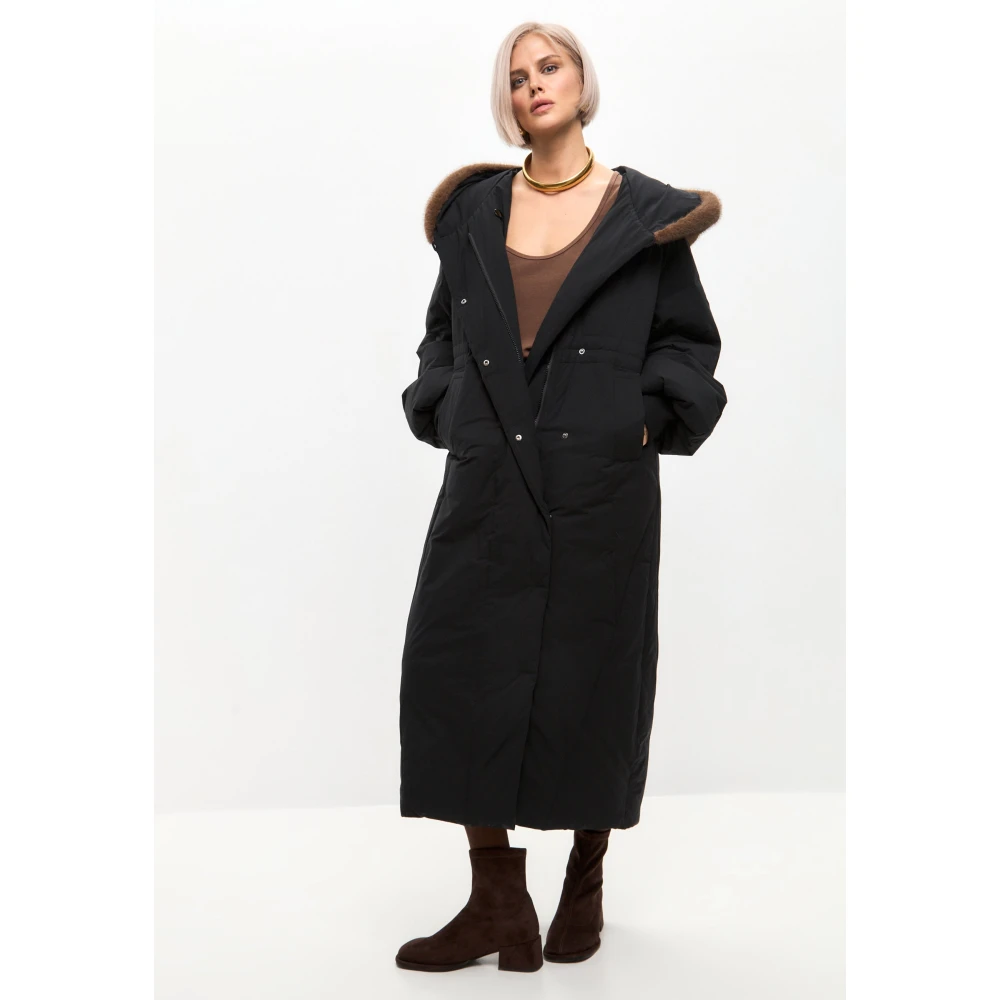 Cesare Gaspari Luxe Hooded Winterjas Black Dames