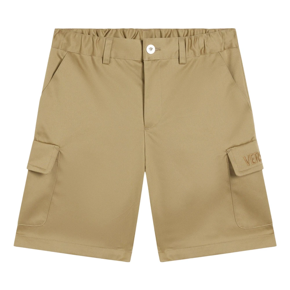 Versace Boys Beige Shorts,, Logo Cargo Shorts In Size 4 Y