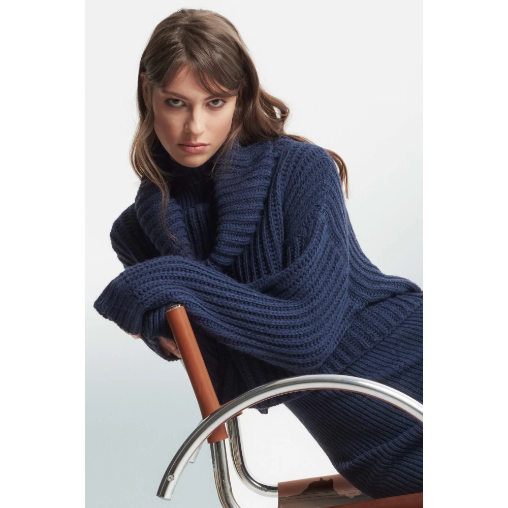 Kocca Geribbelde Gebreide Hoodiejurk Blue Dames