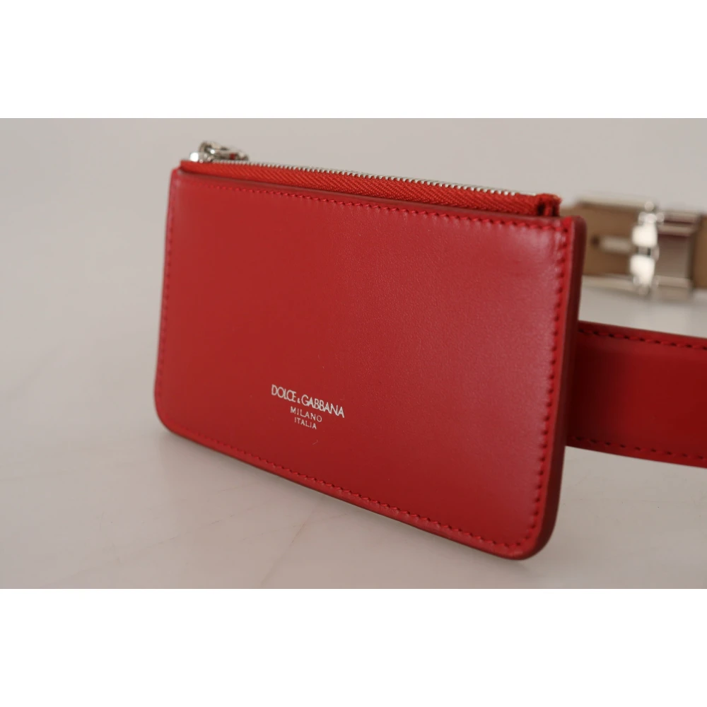 Dolce & Gabbana Rood Leren Riem Airpods Muntportemonnee Red Dames