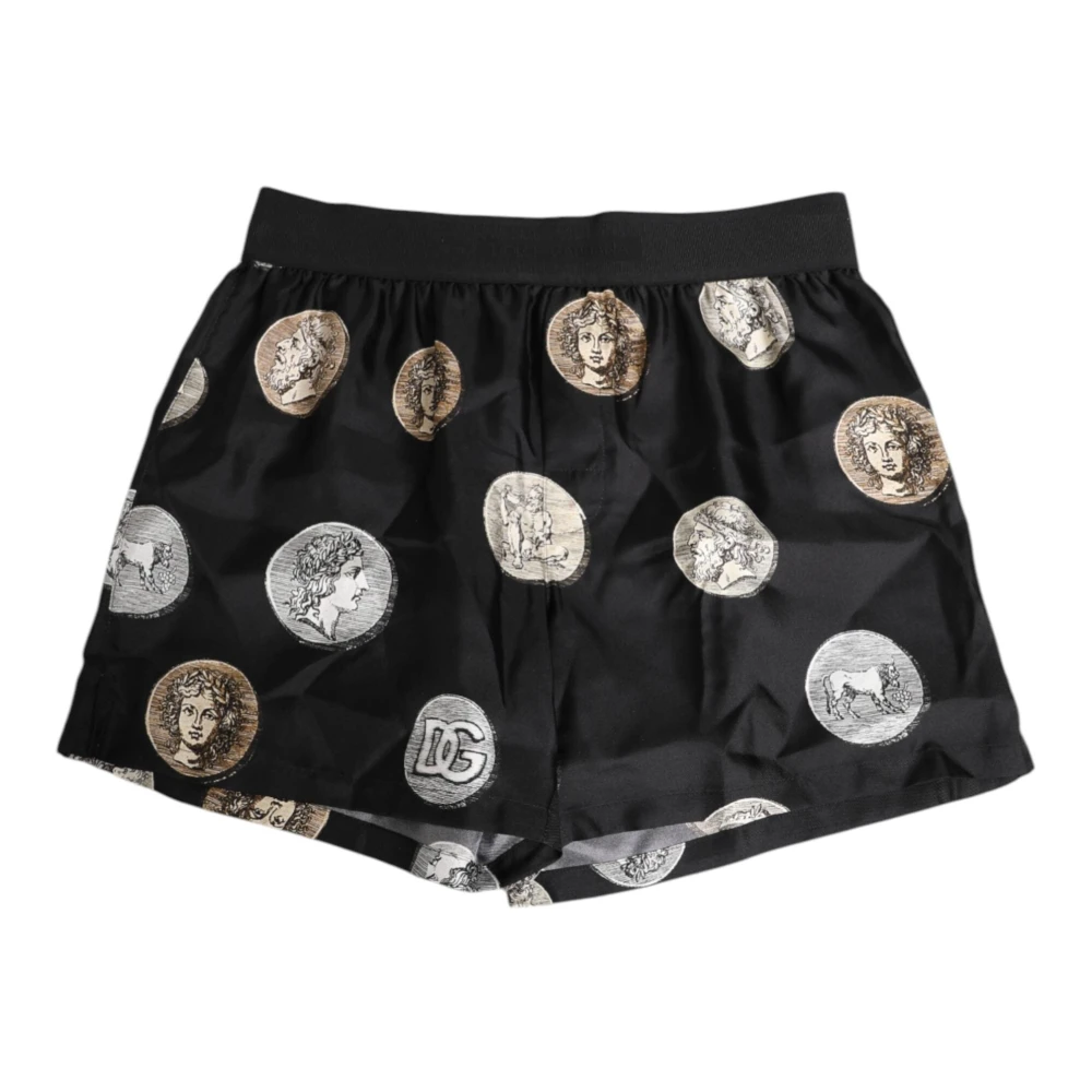 Dolce & Gabbana Men's Black Ancient Coin Print Silk Boxer Swimwear