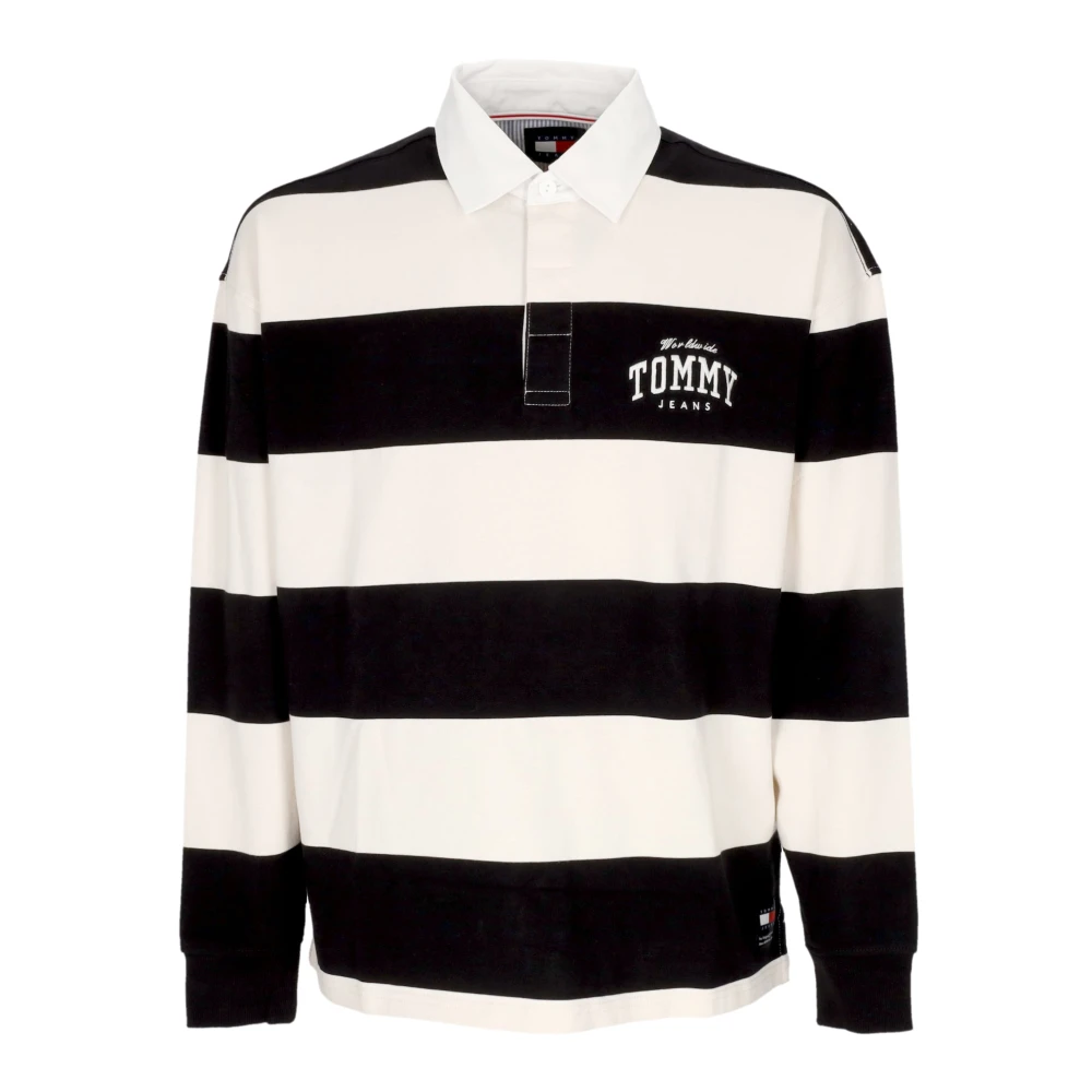 Tommy Hilfiger Men's Black Striped Rugby Polo Shirt