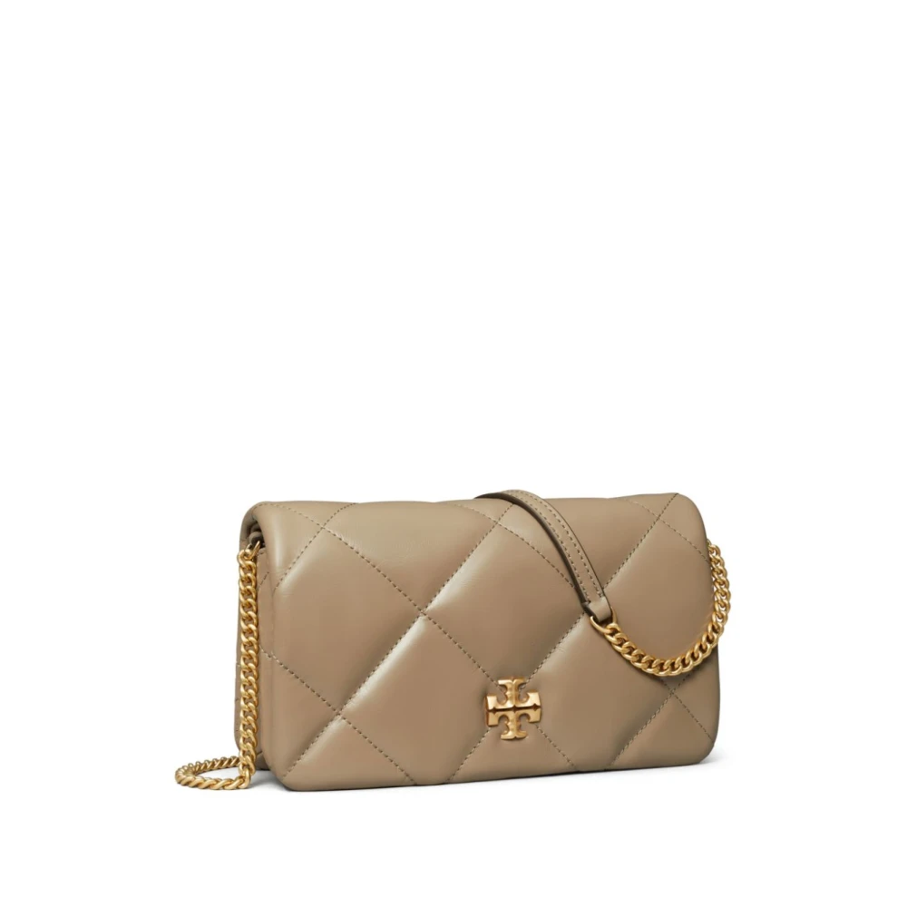 TORY BURCH Gewatteerde leren portemonnee met kettingriem Beige Dames