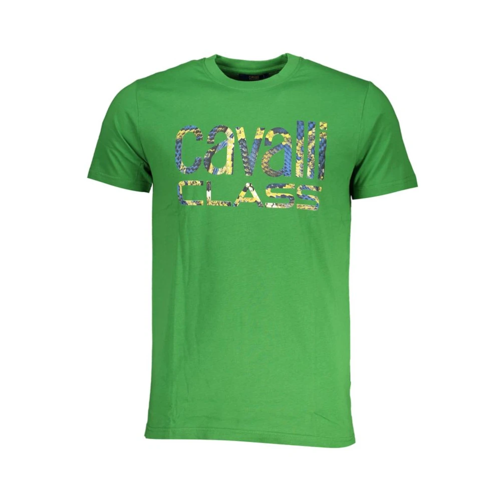 Cavalli Class Men's Green Cotton Print Logo T-Shirt - T-Shirts - L- Tops