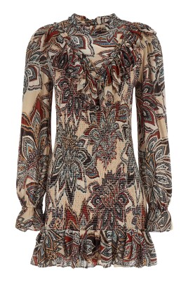 farm rio bright flora brown long sleeve mini dress Shop fashion from online at Miinto Size:XL (58) Long Sleeve FARM Multicolor Versatile Fashion Dress Entro brown gingham mini