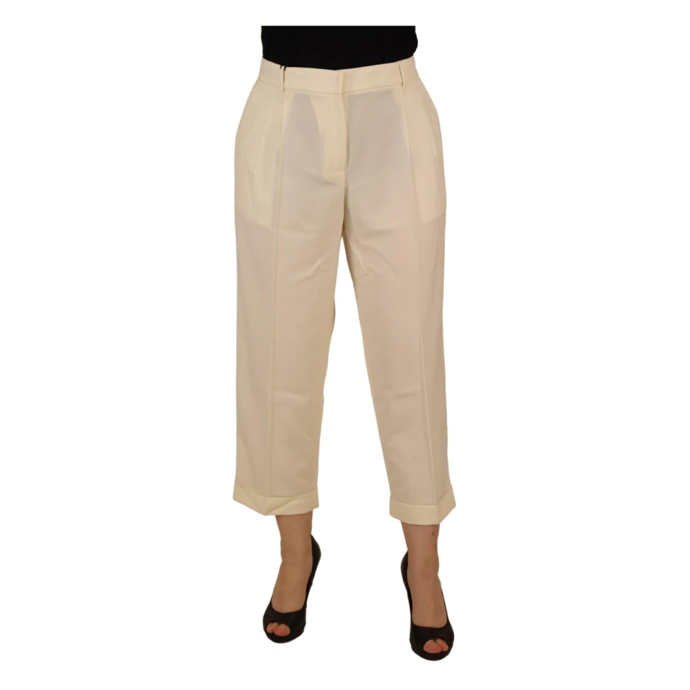 Dolce & Gabbana Femme Blanc - Pantalon Capri Taille Haute À Ourlet Plié - Pantalons - Taille: 48 Fr
