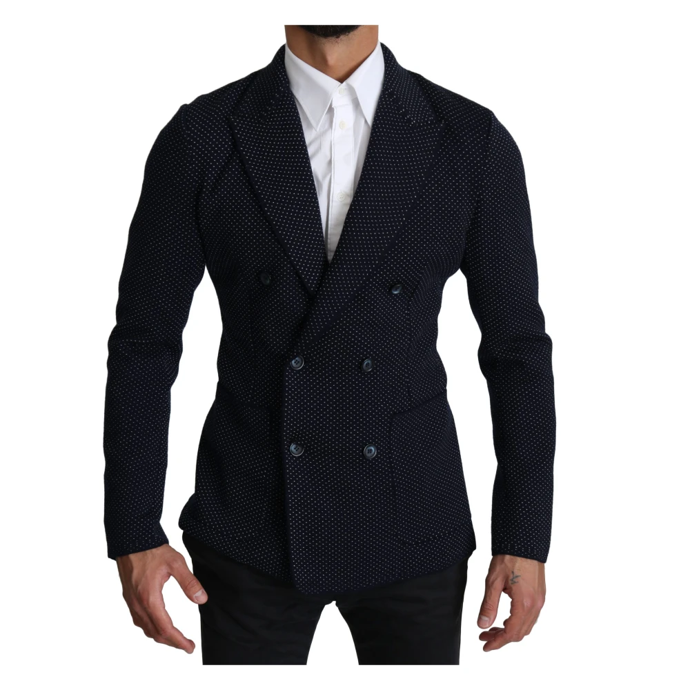 Dolce & Gabbana Men's Blue Blazers, L, Sophisticated Dotted Double Breasted Blazer