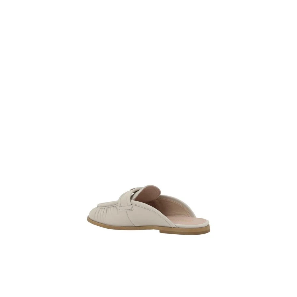 pinko Loafer-Stijl Leren Muiltjes met Love Birds Plaque Beige Dames