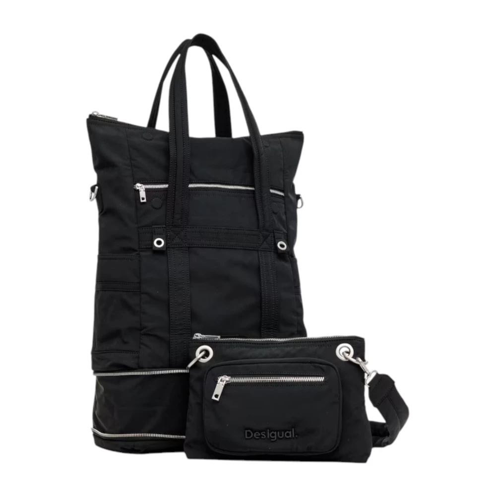 Desigual Zwarte Eenvoudige Tas met Rits en Binnenzak Black Dames