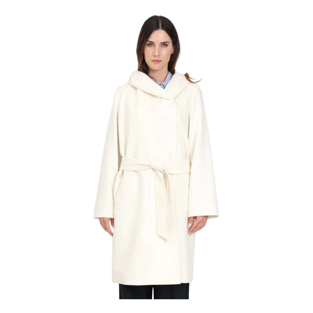 Max Mara Crème wollen wikkeljas met capuchon White Dames