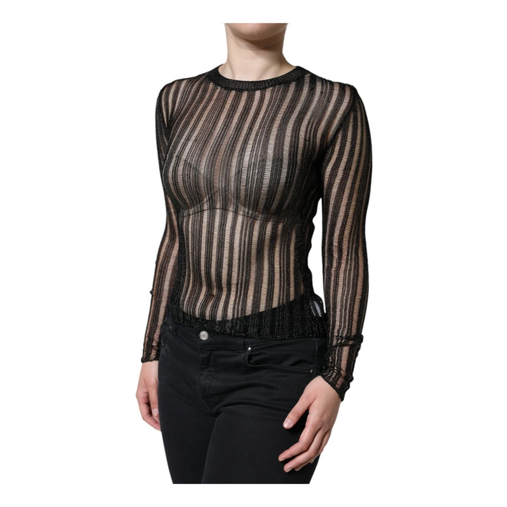 Dolce & Gabbana Doorschijnende Gestreepte Longsleeve Top Black Dames