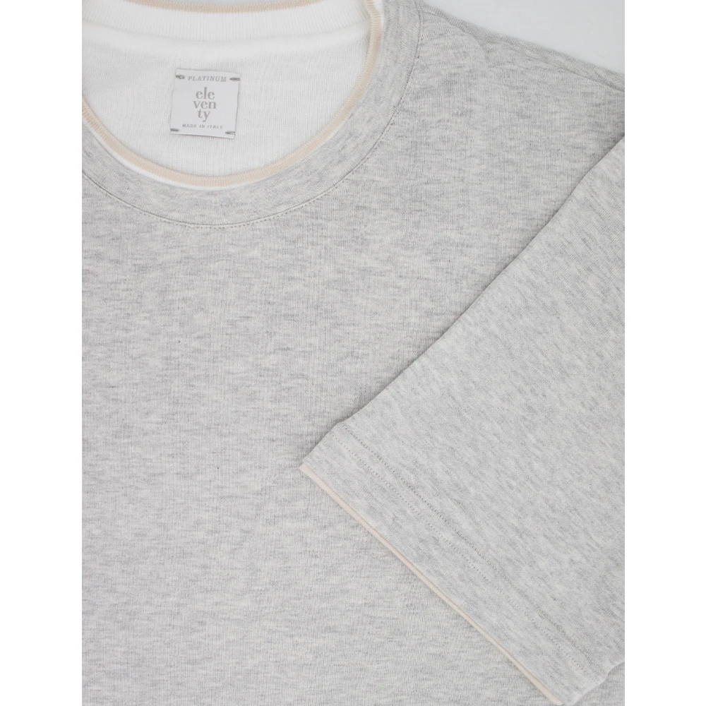 Eleventy Katoenen T-shirt met ronde hals en contrastinzet Gray Heren