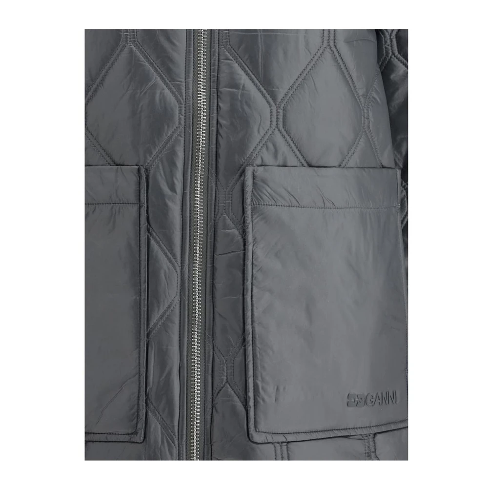 Ganni Gewatteerd Oversized Jack met Zakken Black Dames