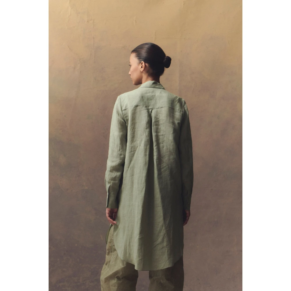 Cortana Lichtblauwe Oversize Ramie Shirt Green Dames