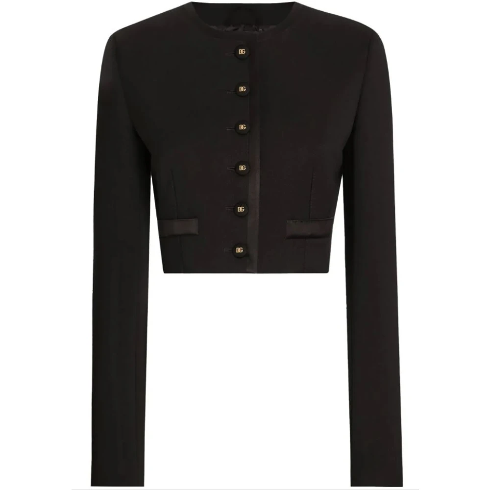 Dolce & Gabbana Zwarte wollen blazer met logoknopen Black Dames