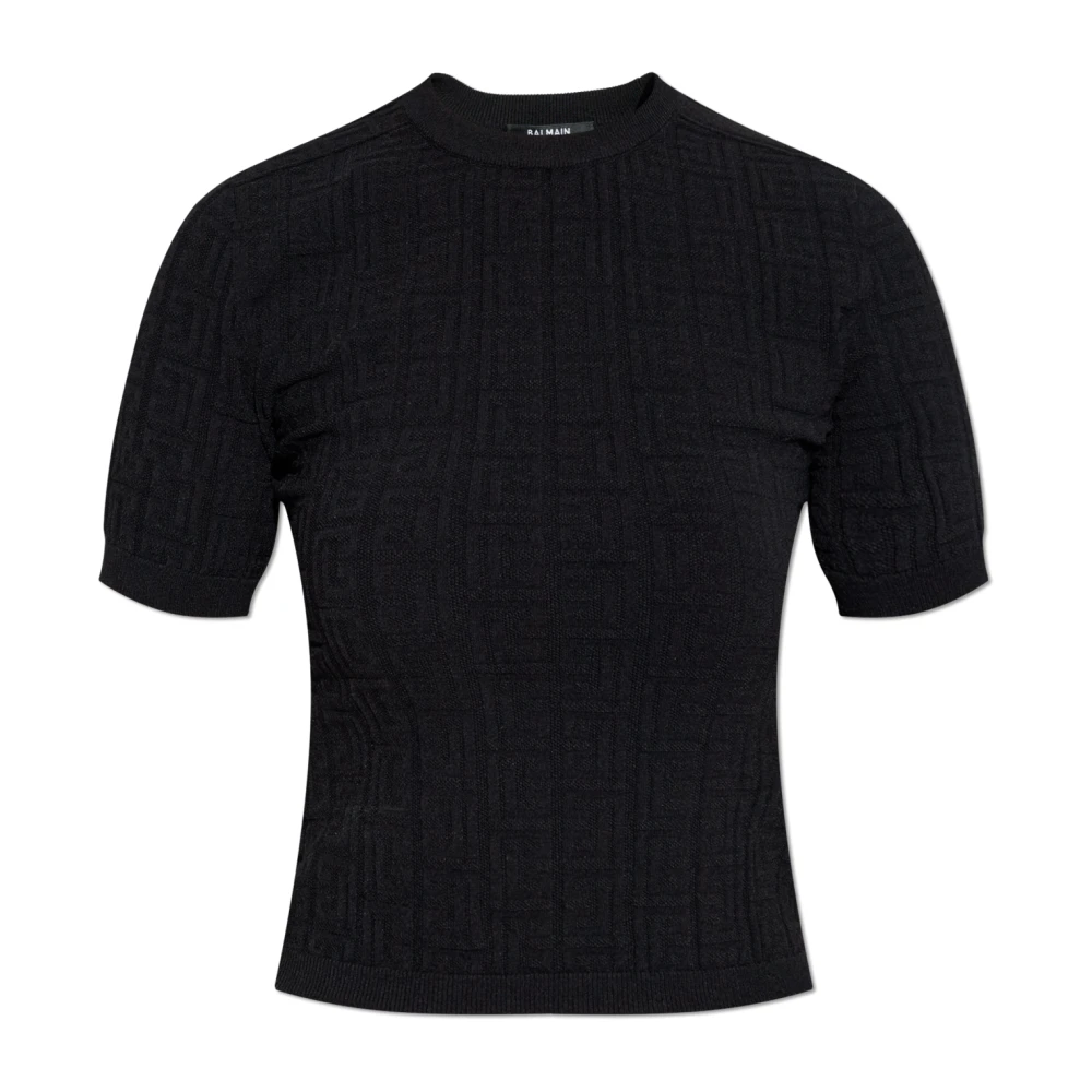 Balmain Women's Black Top With A Round Neckline - Round-Neck Knitwear - M - Knitwear
